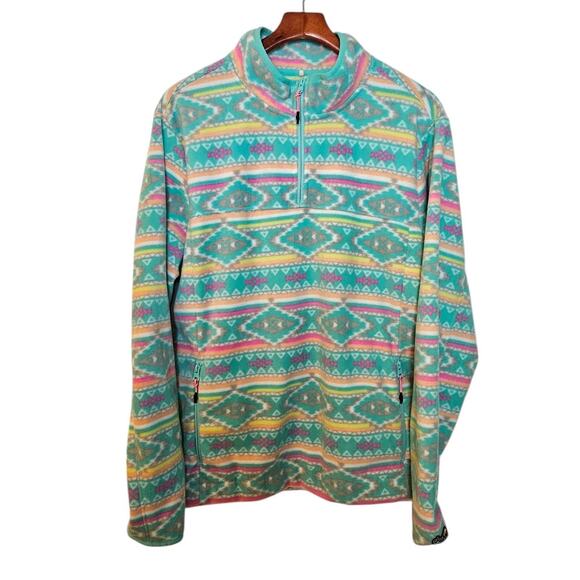 Chubbie's The Flame Commander Fleece Quarter Zip Teal & Pink Aztec Pullover - Picture 3 of 9